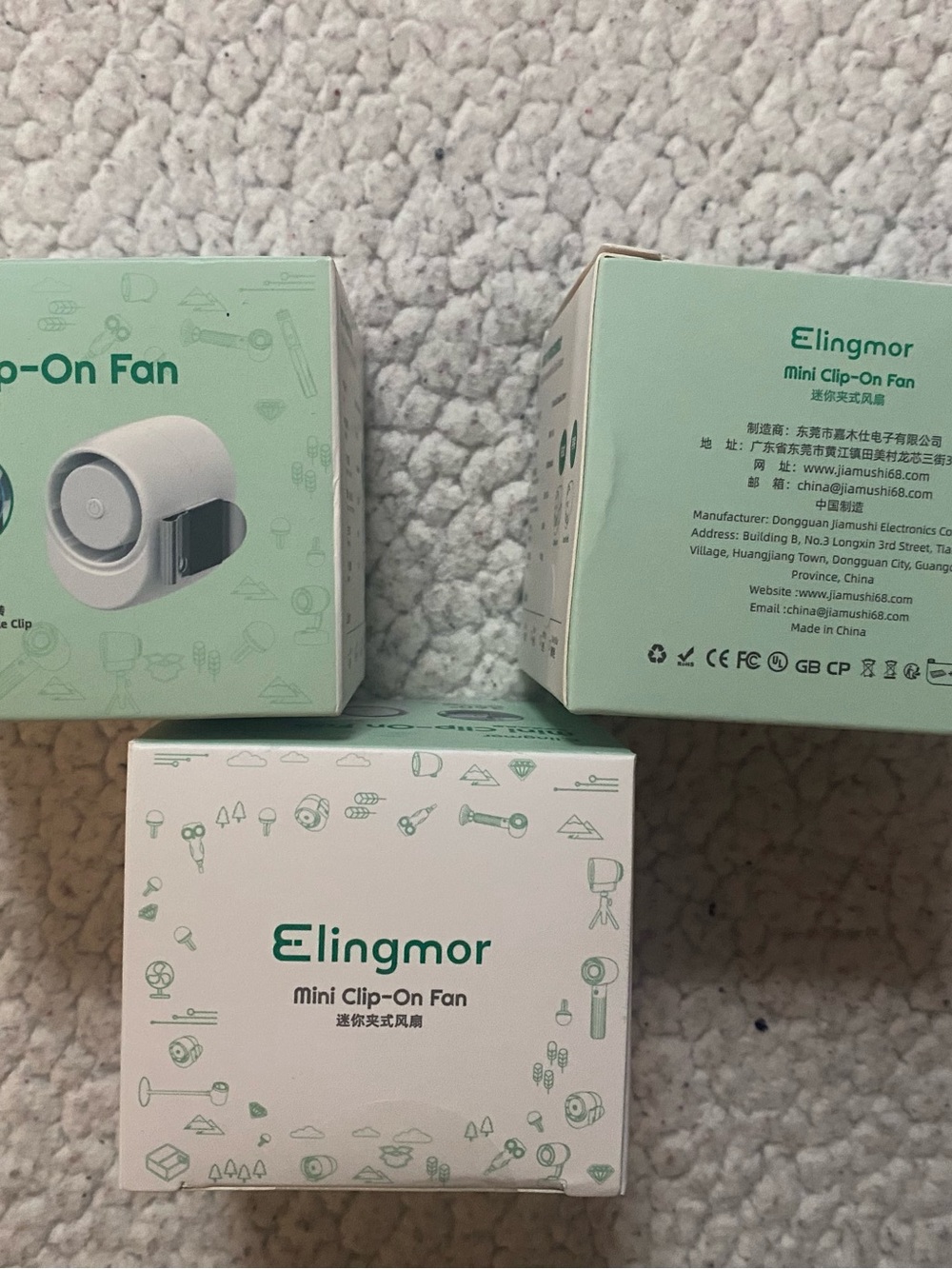 Elingmor Mini Clip-On Fan - Mint Green and White